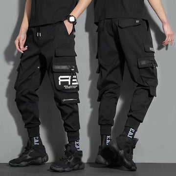 Men Hip Hop Black Cargo Pants joggers Sweatpants Overalls Men Ribbons Streetwear Harem Pants Women Fashions Trousers